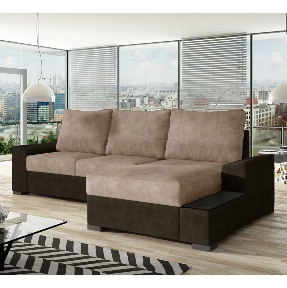 Schlafsofa Ecke in Beige und Dunkelbraun - Subra