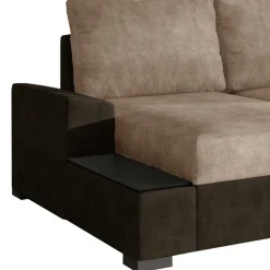 Schlafsofa Ecke in Beige und Dunkelbraun - Subra