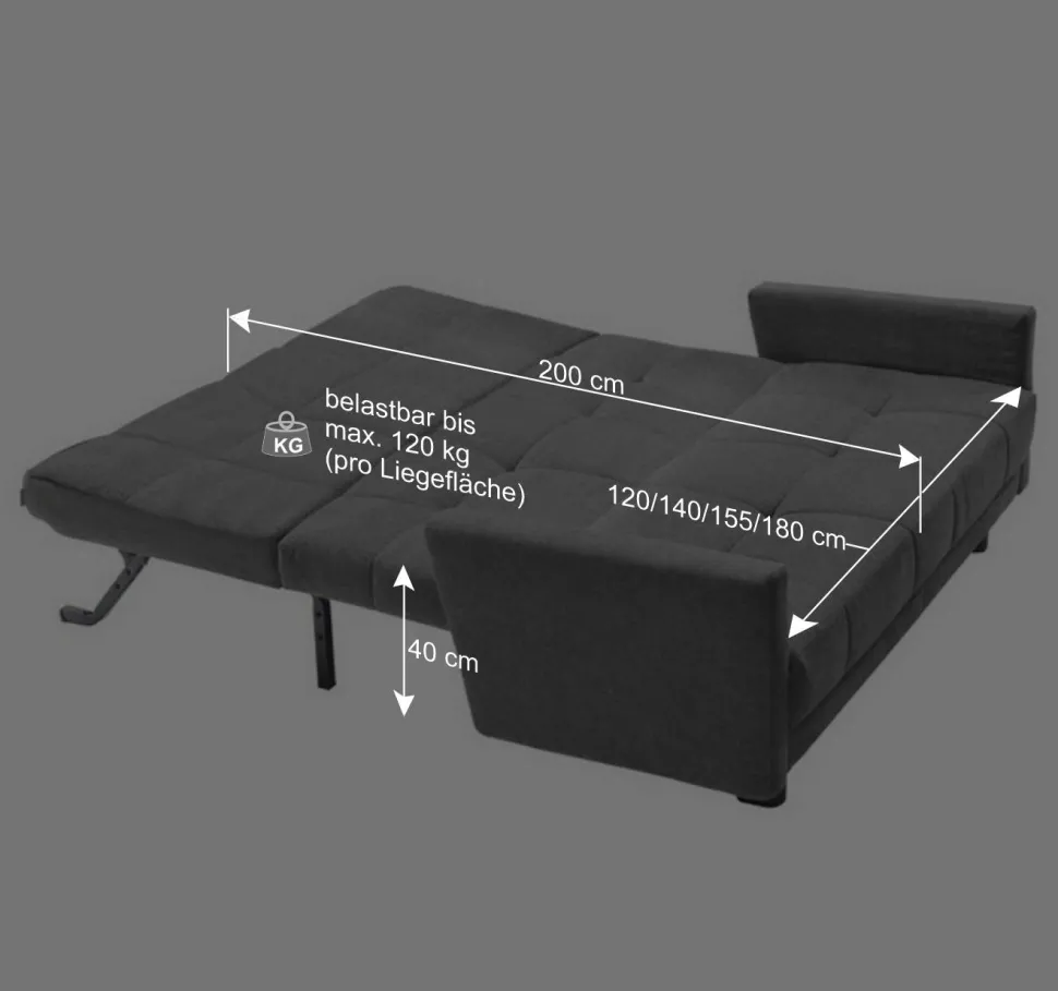 Schlafsofa mit abklappbaren Arnlehnen - Madley