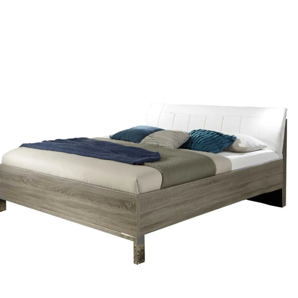 Schlafzimmer Bett Viarolia mit Polsterkopfteil in Weiß