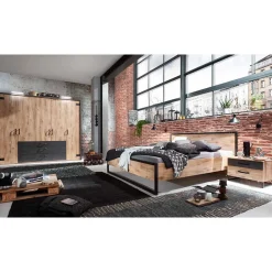 Schlafzimmer in Plankeneiche & Schwarzgrau - Bram (vierteilig)