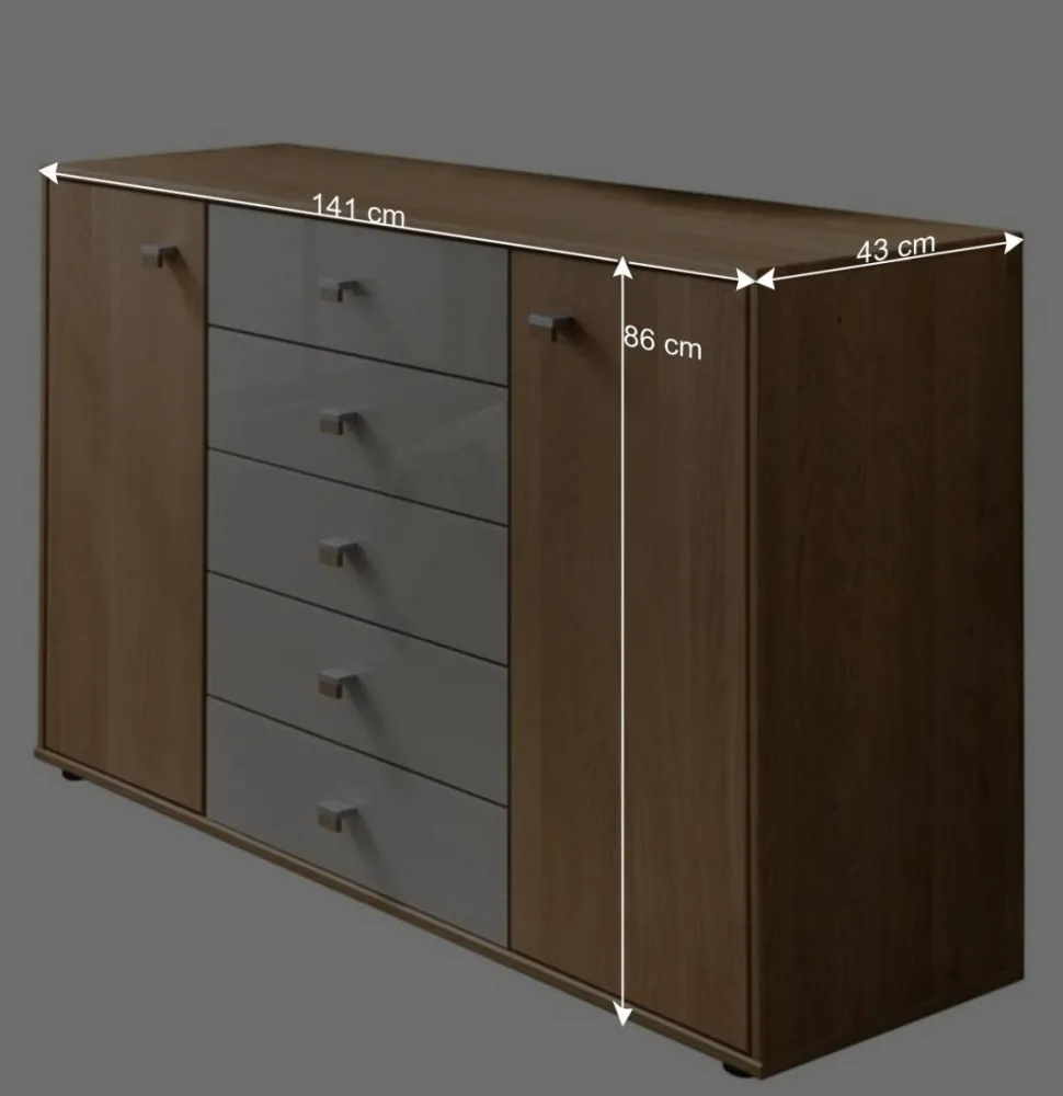 Schlafzimmer Kommode in Eichefarben & Beige - Emdsiva