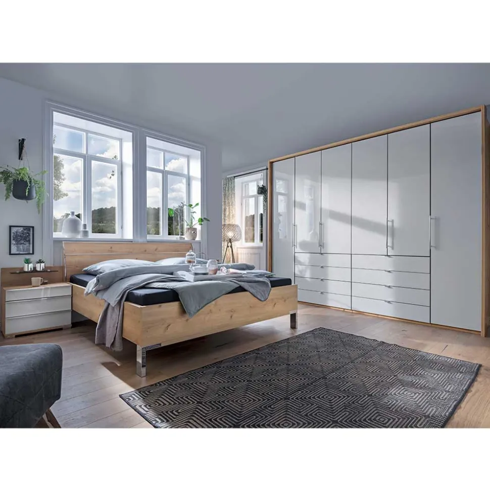 Schlafzimmermöbel in Weiß & Eiche Bianco - Nuetran (vierteilig)