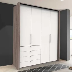 Schlafzimmerschrank in Weiß & Eiche dunkel - Tivierto