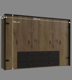 Schlafzimmerschrank mit sechs Schubladen & Türen - Bram