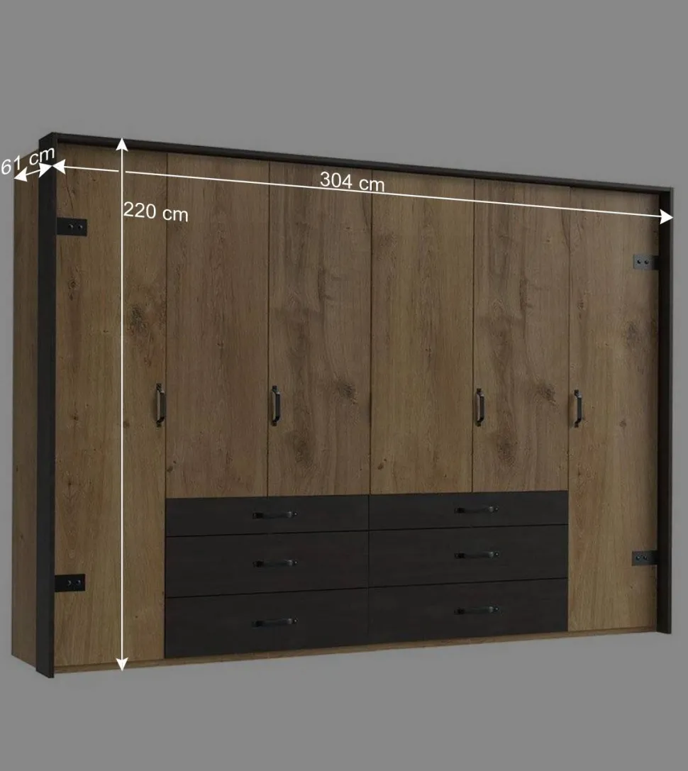 Schlafzimmerschrank mit sechs Schubladen & Türen - Bram