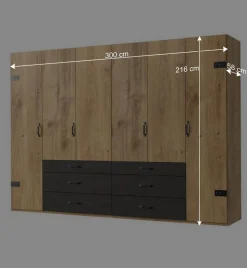 Schlafzimmerschrank mit sechs Schubladen & Türen - Bram