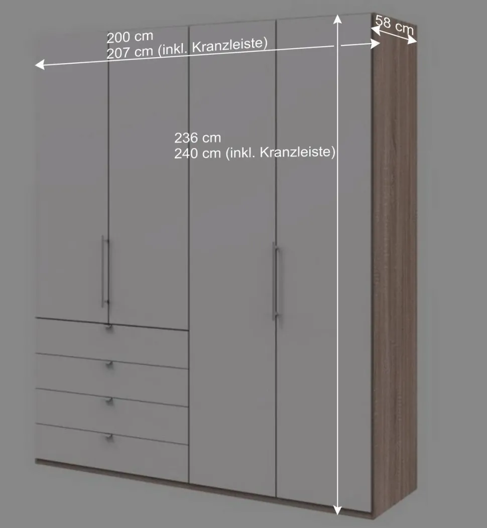 Schlafzimmerschrank mit vier Schubladen Soft Close - Vaclyn