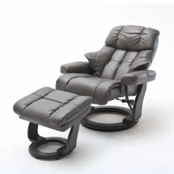 Schlammfarbener Ledersessel mit Relaxfunktion Jandrus & Fußhocker (zweiteilig)