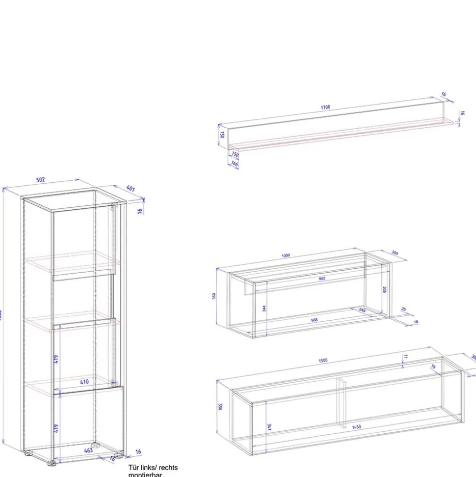 Schlicht-moderne Wohnwand Möbel - Ahilav (vierteilig)