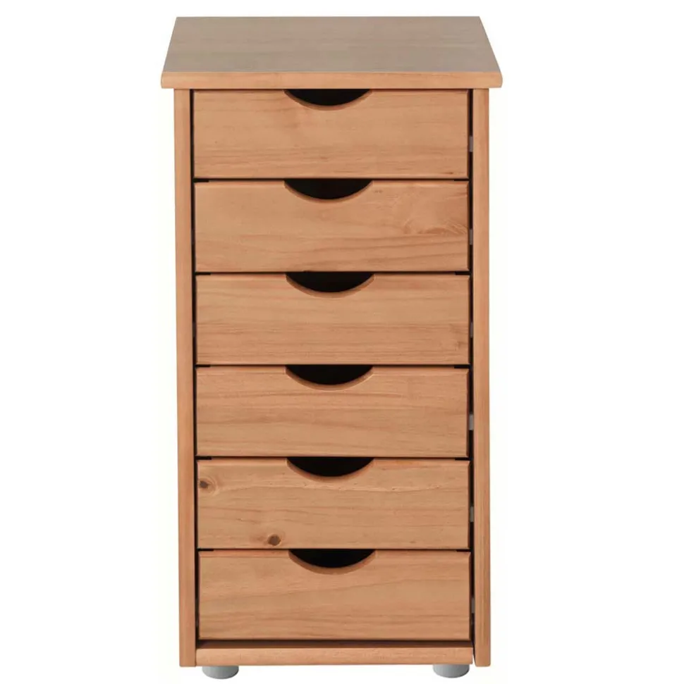 Schmale Kiefernholz Kommode mit sechs Schubladen - Calpano