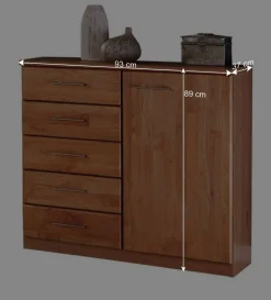 Schmale Kombikommode Apolios in Erle teilmassiv