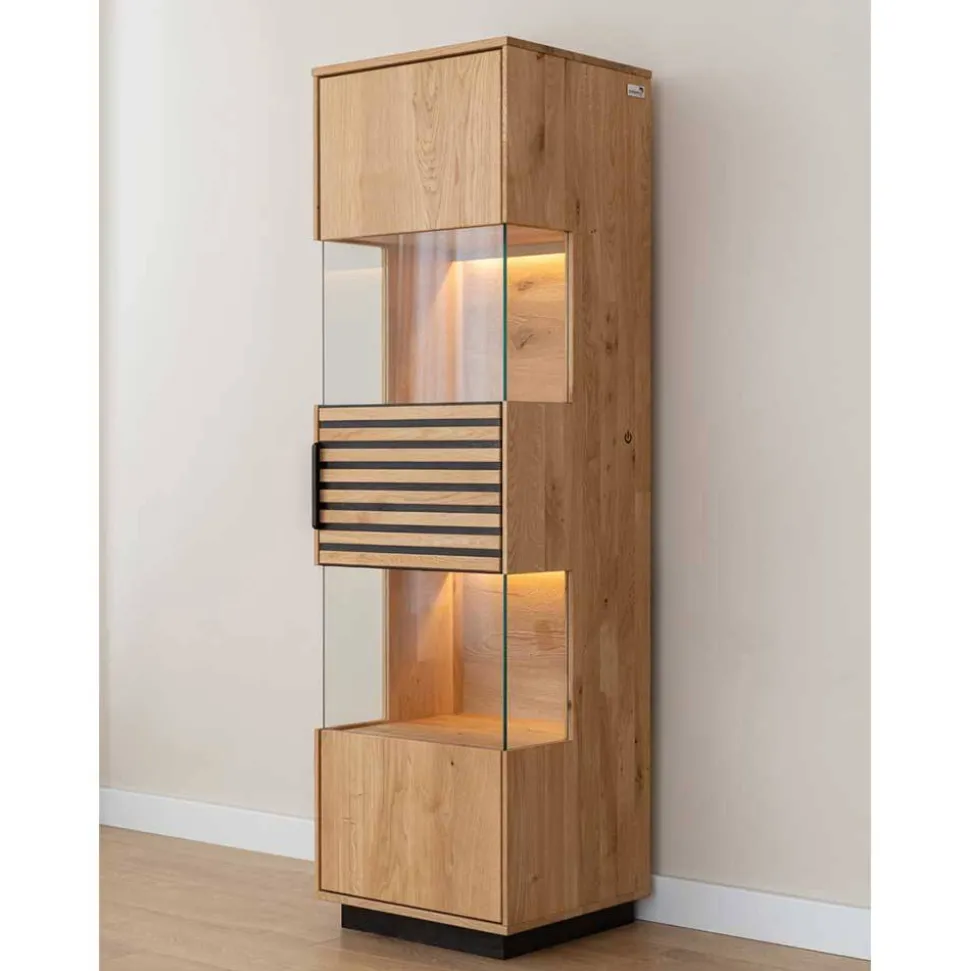 Schmale Massivholz Vitrine mit LED Beleuchtung - Eribella