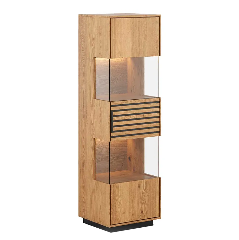 Schmale Massivholz Vitrine mit LED Beleuchtung - Eribella