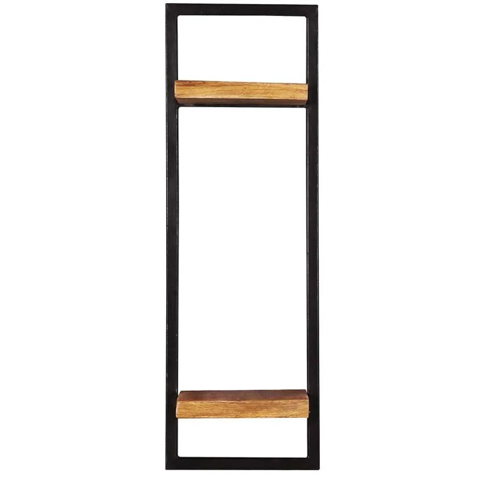 Schmales Industrial Wandregal mit zwei Holzablagen - Evradon