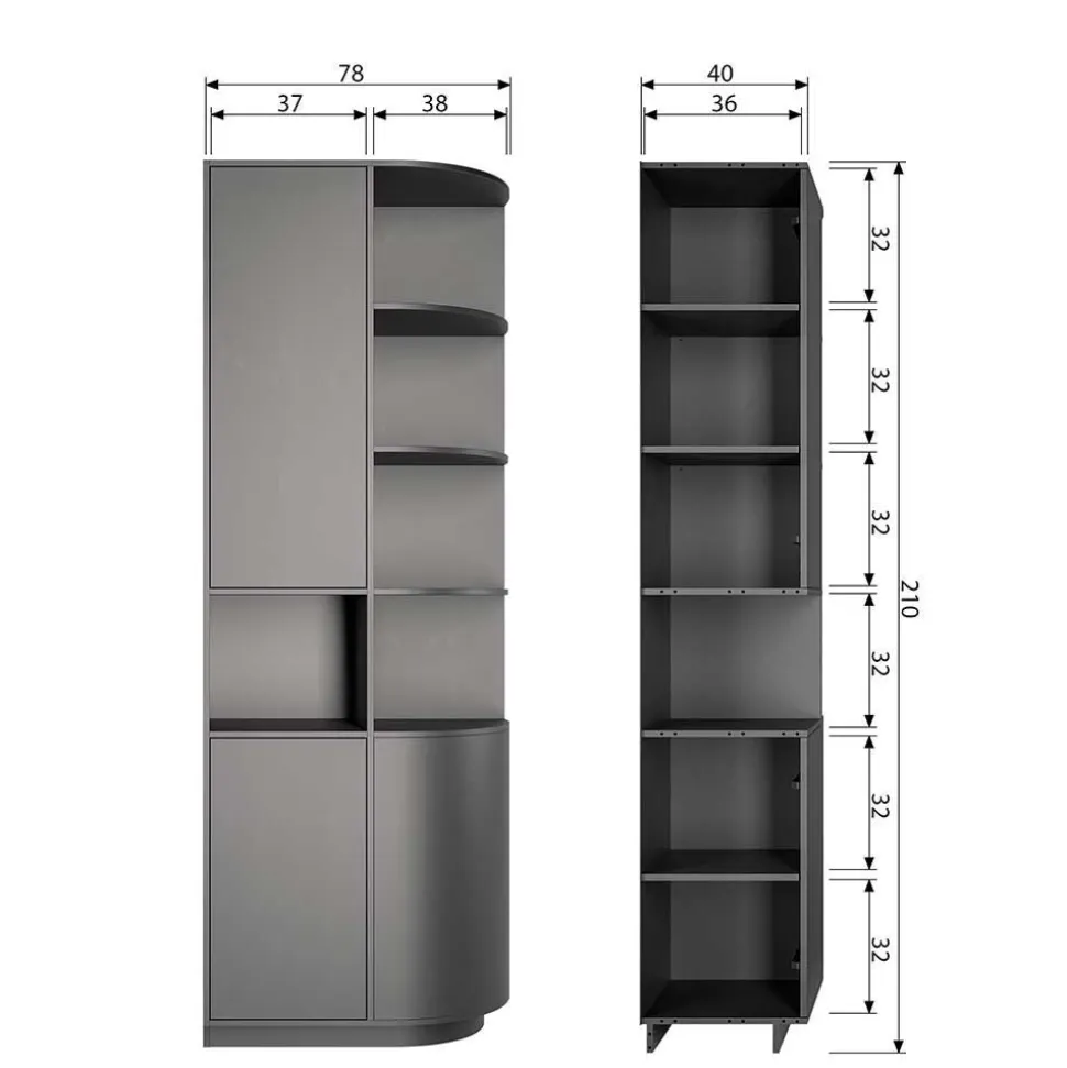 Schrank einseitig abgerundet in Schwarz - Niwidus