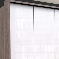 Schrank in Weiß Glas & Eiche Dunkel - Empresian