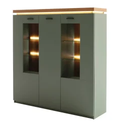 Schrank Vitrine in Graugrün und Eiche - Kwin