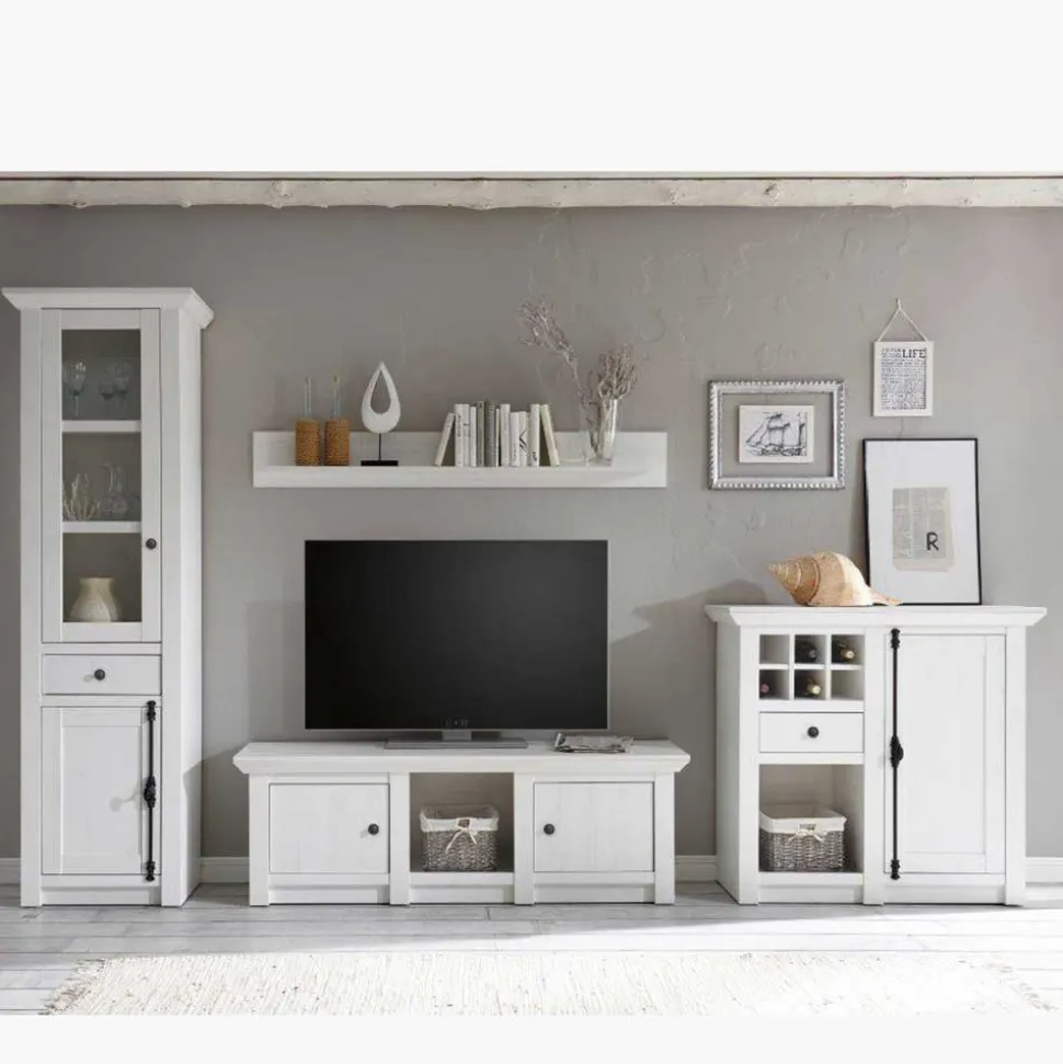 Schrankwand Chelles im weißem Landhaus-Stil (vierteilig)