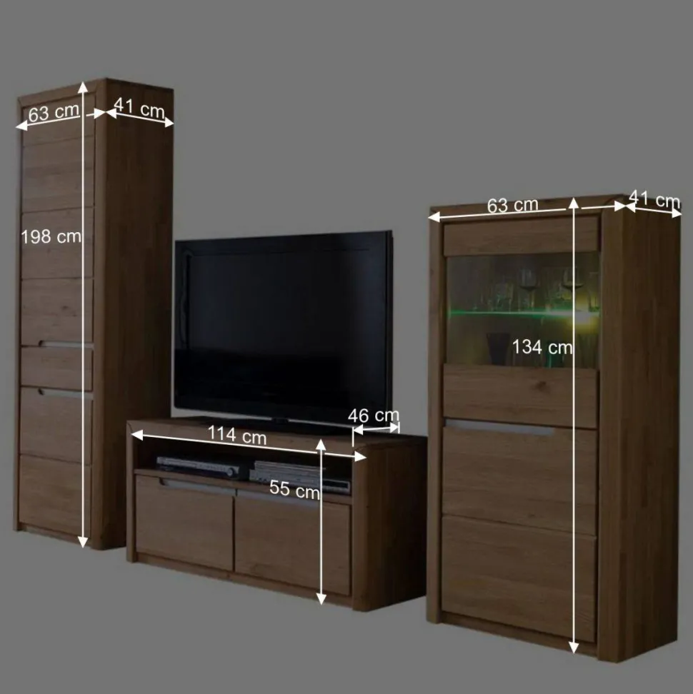 Schrankwand Croconia aus Wildeiche massiv (dreiteilig)