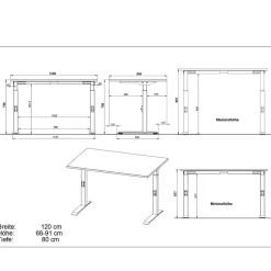 Schreibtisch mit Höhenverstellung in Lichtgrau - Rapinus