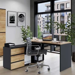 Schreibtisch mit Regal - 4 Fächer & 3 Schubladen - Contrage