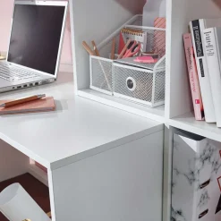 Schreibtisch mit Regal 6 Fächer in Weiß - Intora