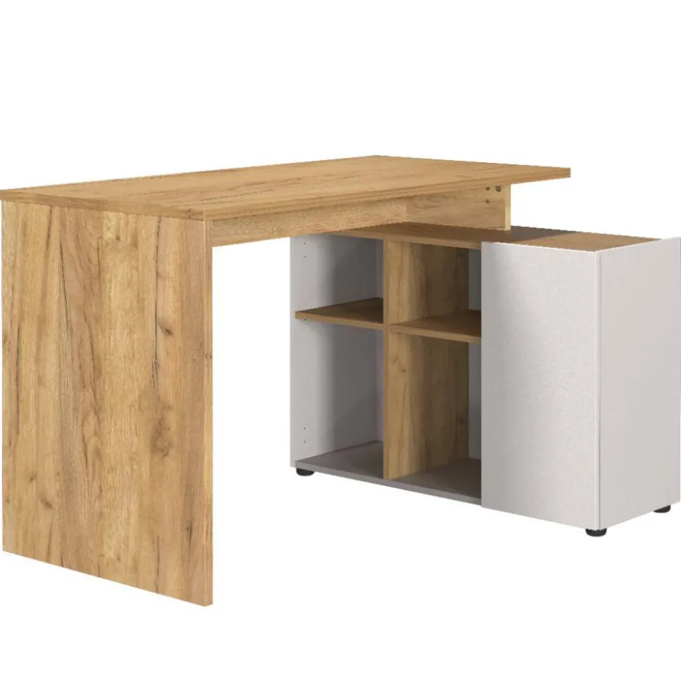 Schreibtisch mit Seitenregal in Hellgrau - Chiron