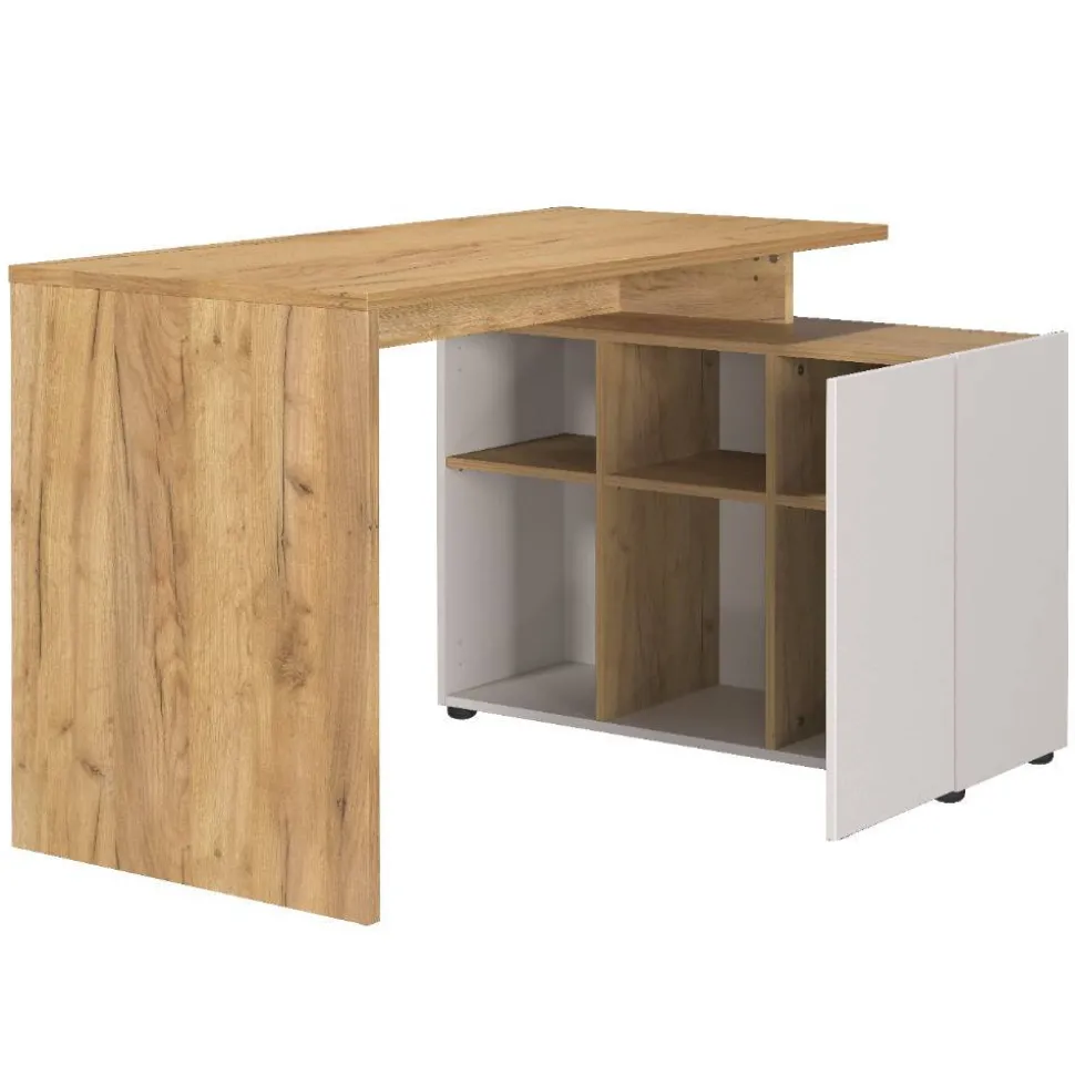 Schreibtisch mit Seitenregal in Hellgrau - Chiron