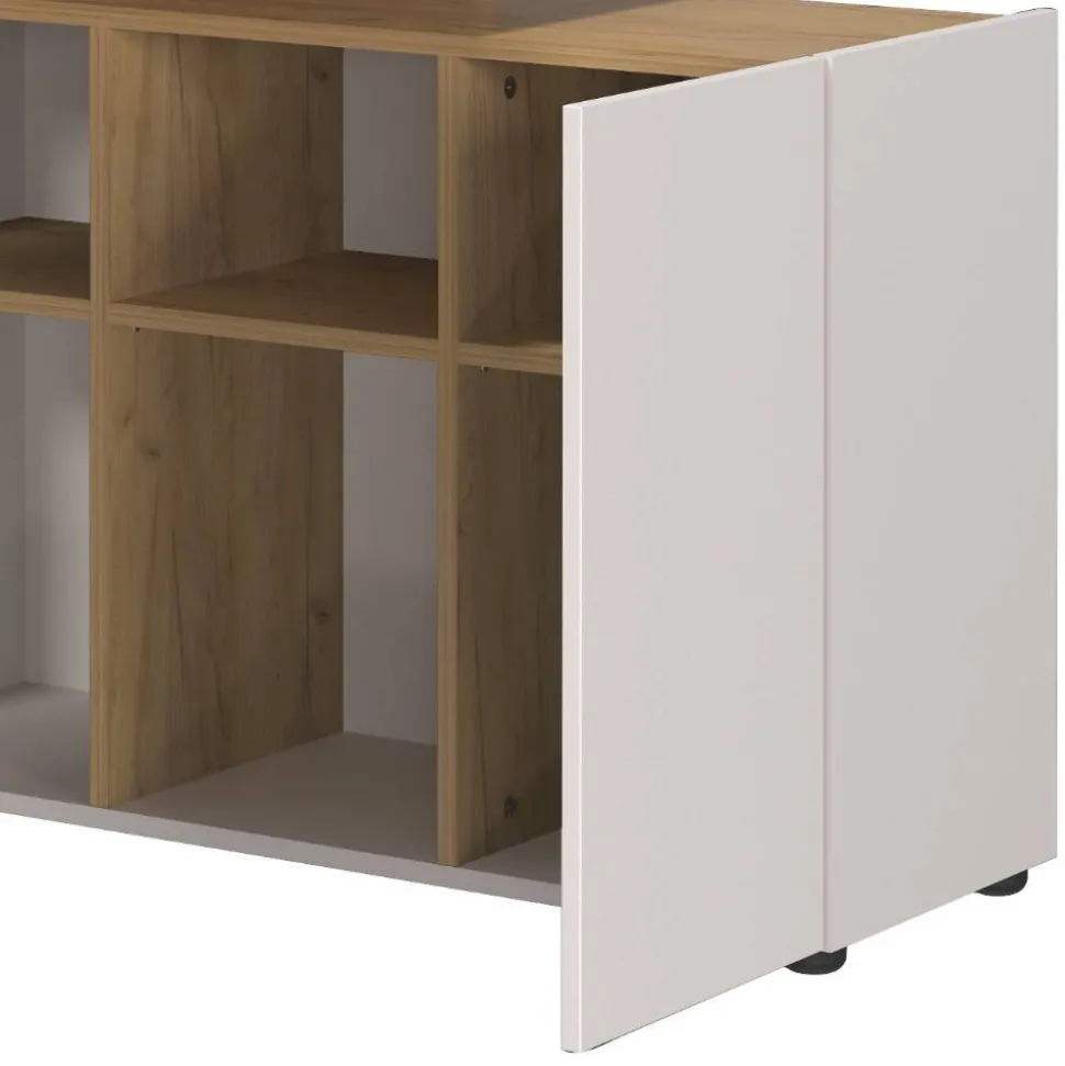 Schreibtisch mit Seitenregal in Hellgrau - Chiron