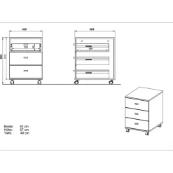Schreibtisch Rollcontainer in Weiß & Eiche - Novumsa