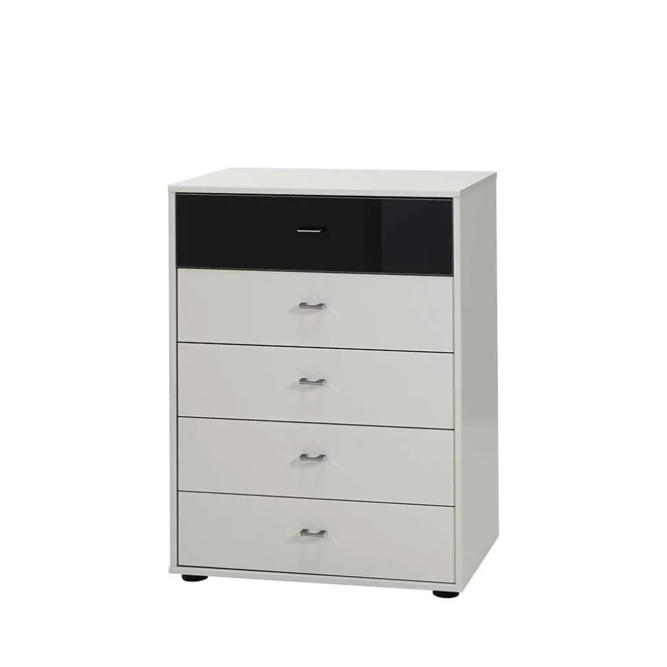 Schubkastenkommode Louisonna in Weiß Schwarz