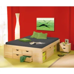 Schubladenbett Oladrios aus Kiefer massiv (dreiteilig)