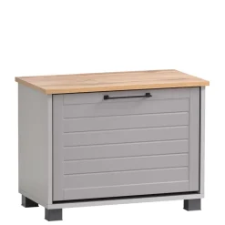 Schuhbank mit Klappe in Platingrau & Eiche - Benja