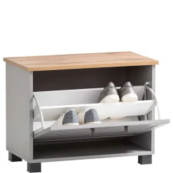 Schuhbank mit Klappe in Platingrau & Eiche - Benja