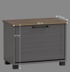 Schuhbank mit Klappe in Platingrau & Eiche - Benja