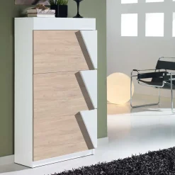 Schuhklappenschrank in Weiß & Eiche Bianco - Nicalo