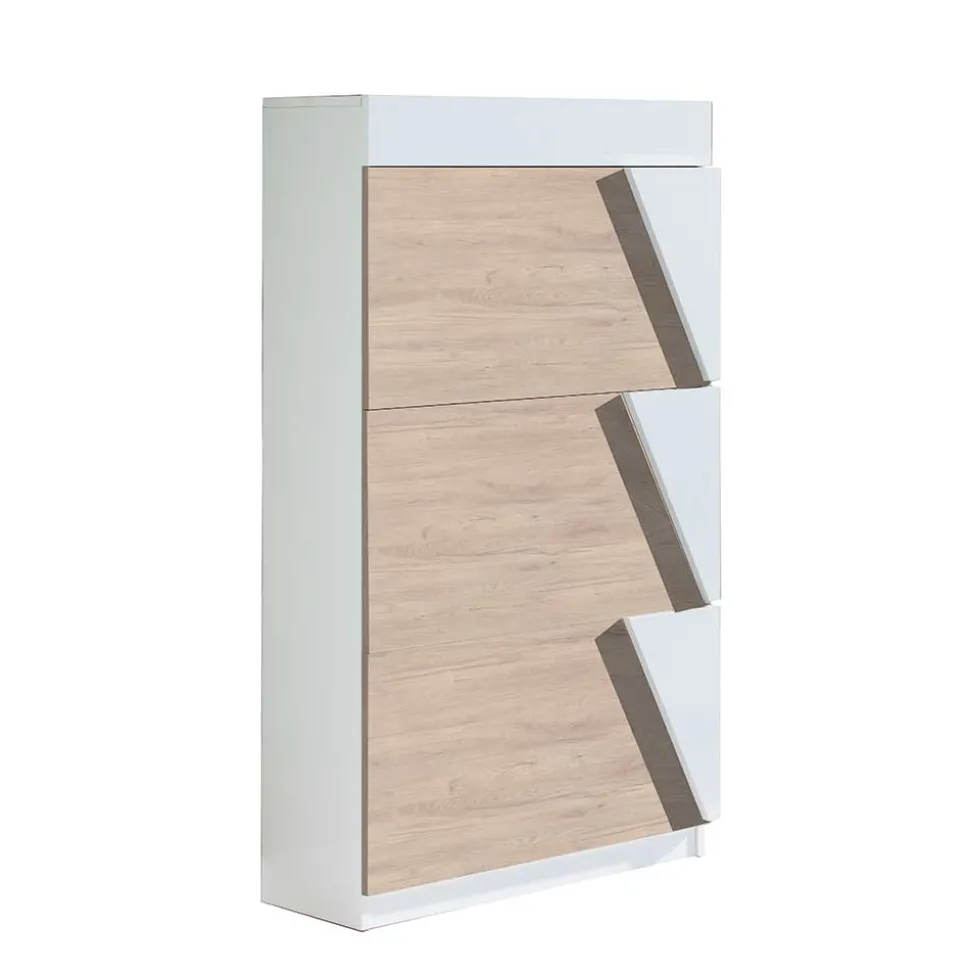 Schuhklappenschrank in Weiß & Eiche Bianco - Nicalo