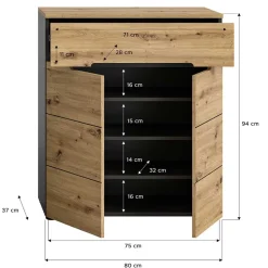 Schuhkommode in Wildeiche mit Grau - Norja