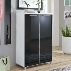 Schuhkommode Liotra in Anthrazit Weiß Glas beschichtet