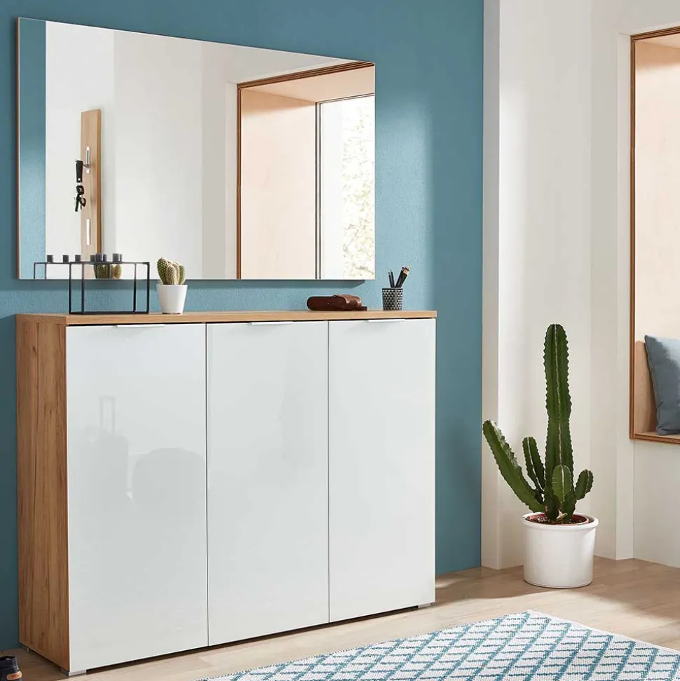 Schuhschrank & Wandspiegel Set Reestyl in Eiche Dekor (zweiteilig)