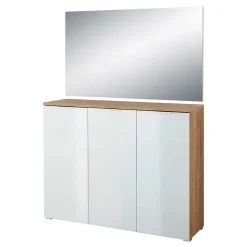 Schuhschrank & Wandspiegel Set Reestyl in Eiche Dekor (zweiteilig)