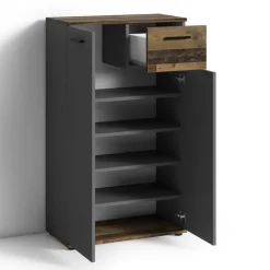 Schuhschrank in Anthrazit und Altholz Optik - Vlatu