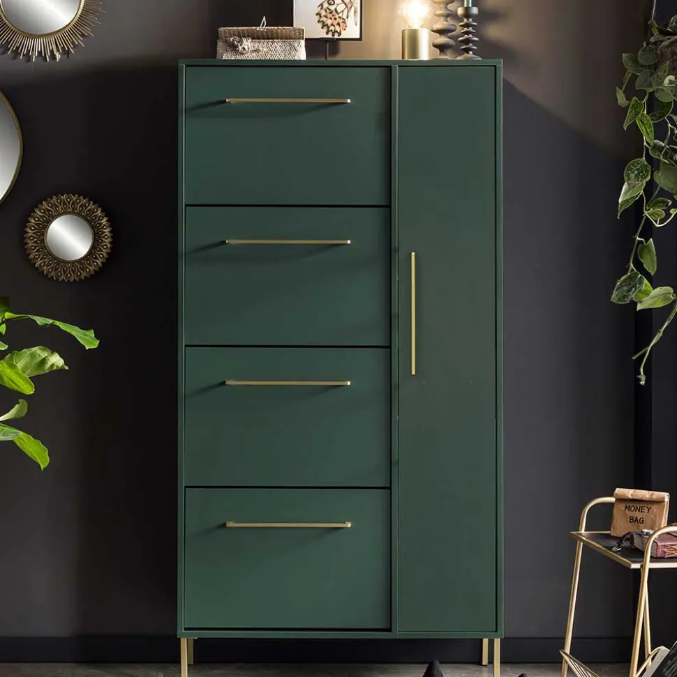 Schuhschrank in Dunkelgrün & Gold - Aqua