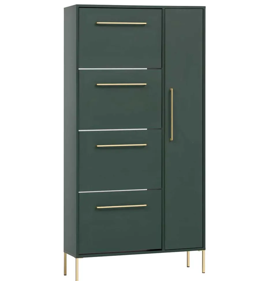 Schuhschrank in Dunkelgrün & Gold - Aqua
