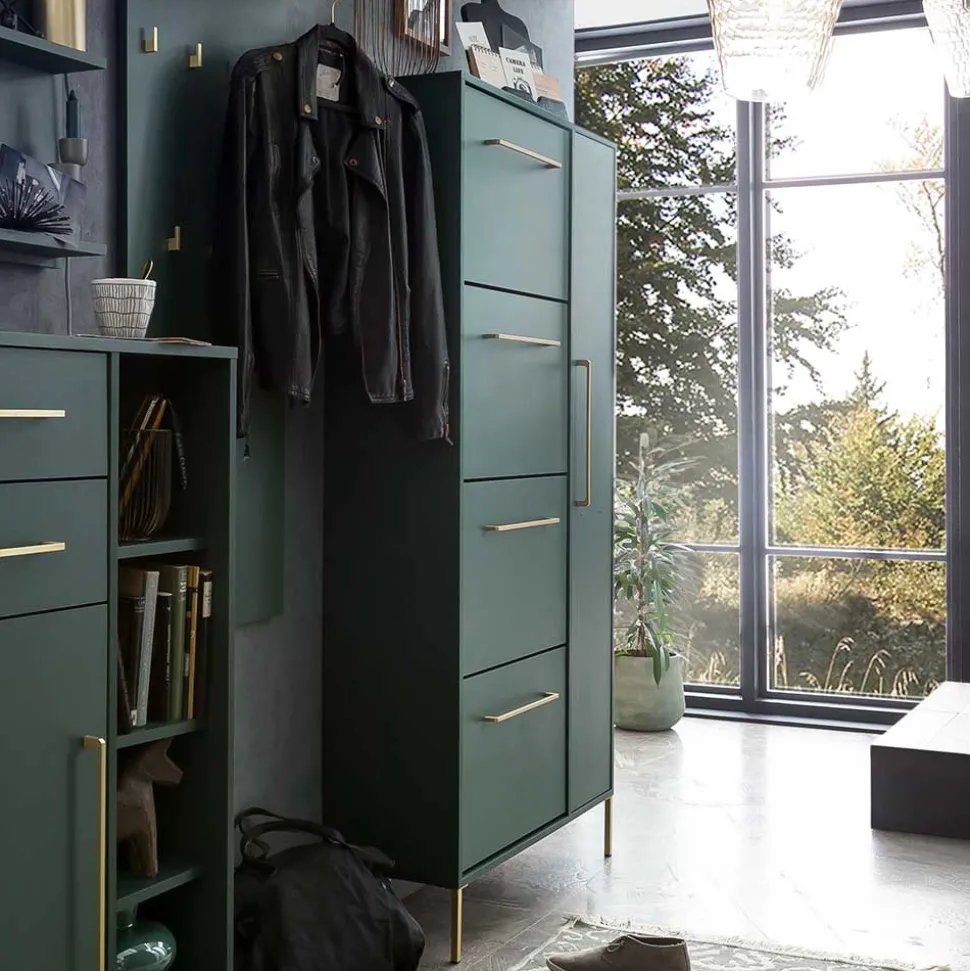 Schuhschrank in Dunkelgrün & Gold - Aqua