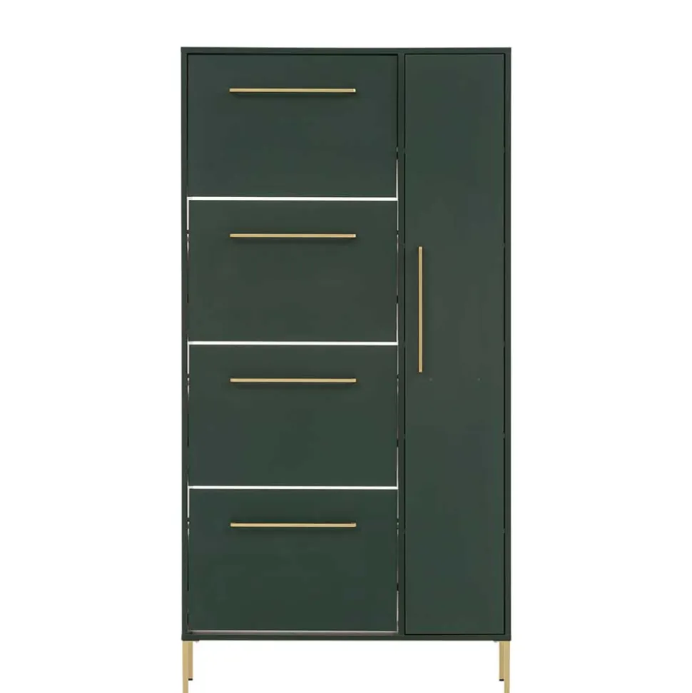 Schuhschrank in Dunkelgrün & Gold - Aqua