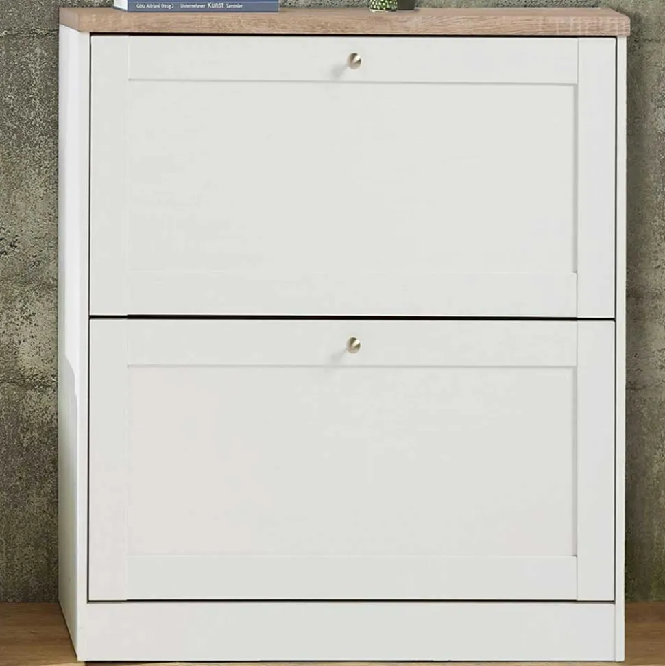 Schuhschrank in Weiß mit Sonoma-Eiche - Nudion