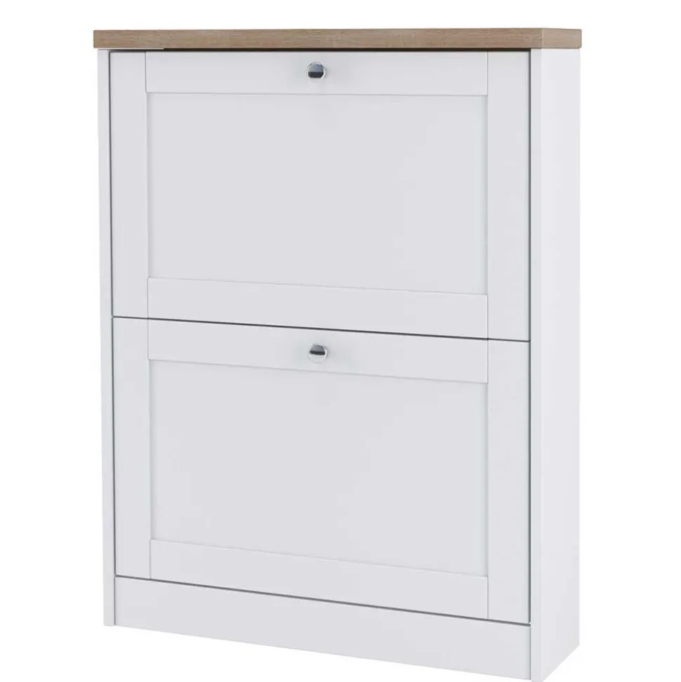 Schuhschrank in Weiß mit Sonoma-Eiche - Nudion