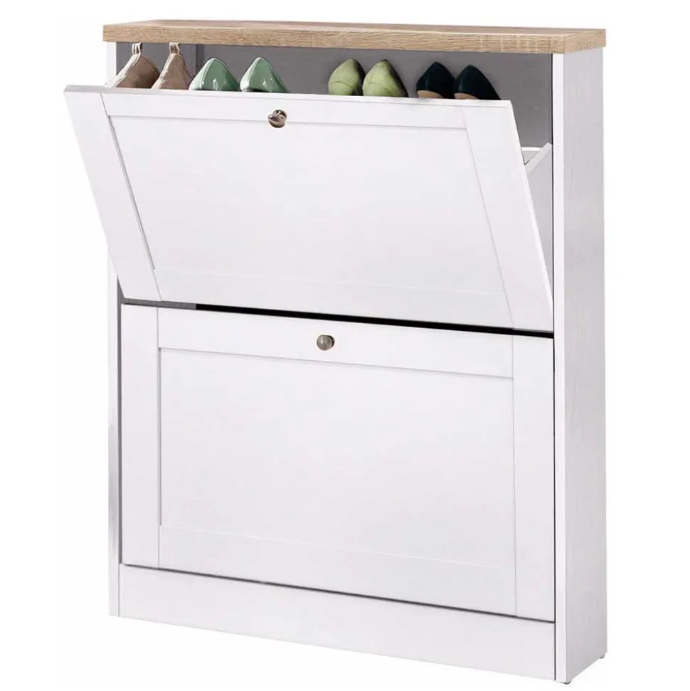 Schuhschrank in Weiß mit Sonoma-Eiche - Nudion